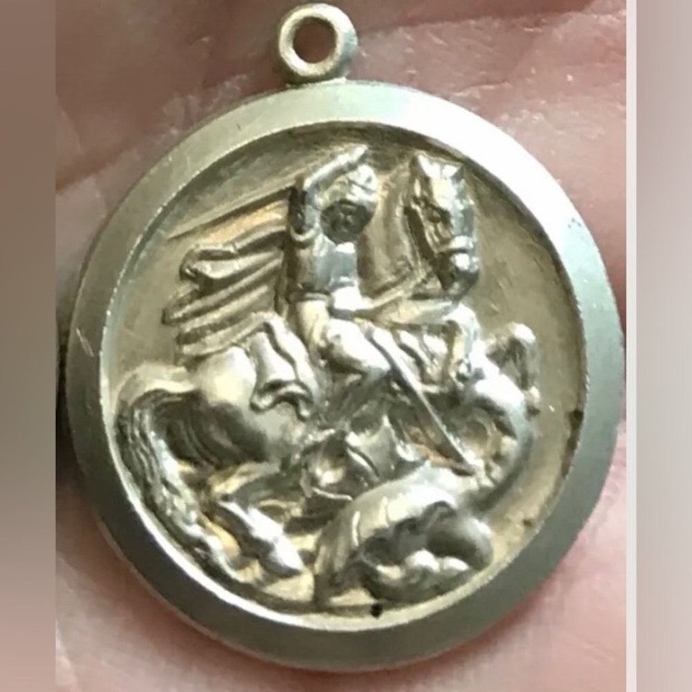 VTG Saint George Medal - Sterling Silver Antique Religious 3D Charm Pendant